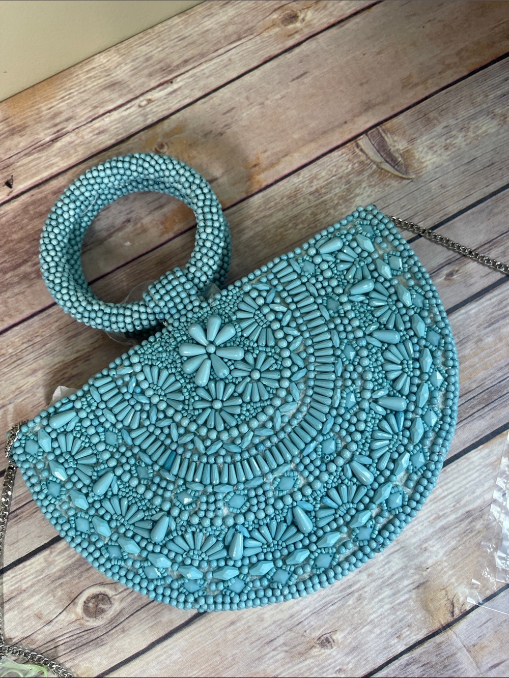 Handcrafted Turquoise Beaded Half-Moon Mini Bag - Picture 10 of 10